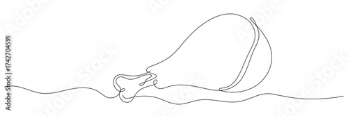 Pork knuckle in one line. Continuous line vector illustration of raw meat, bone-in meat, and pork. Editable line