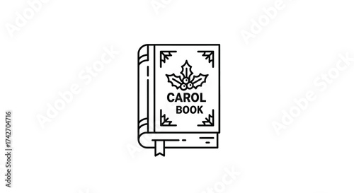 Minimalist christmas carol book design in black and white line art style