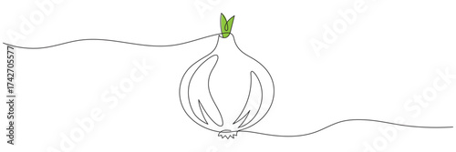 Continuous single-line drawing of an onion for a grocery store. Editable outline.