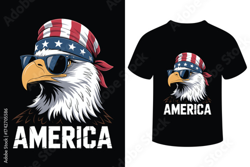 Patriotic eagle wearing bandana and sunglasses with america text