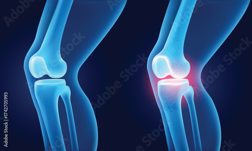 Knee Joint Healthy vs Osteoarthritis Damage Vector illustration