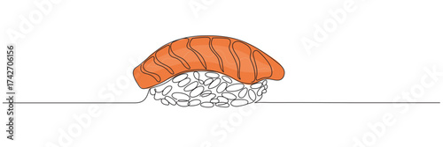 Continuous single line drawing of sushi. Editable line.