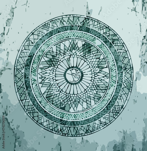 Intricate Teal Mandala Design A Detailed Geometric Pattern on a Textured Background