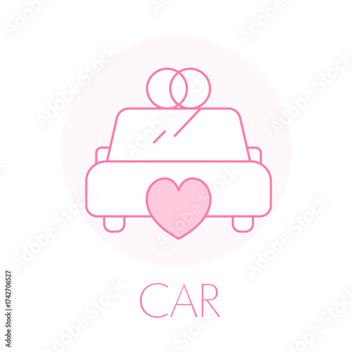 Wedding Car Icon - Just Married - Couple Transport - Anniversary Ride - Ceremony Vehicle