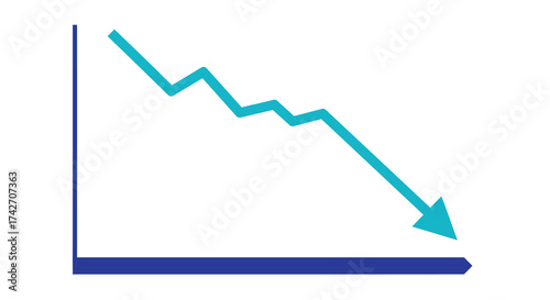 Falling financial graph with downward arrow in blue and teal