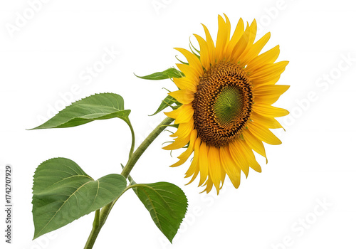 Bright yellow sunflower bloom isolated on a transparent background