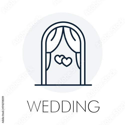 Marriage Ceremony Archway - Romantic Garden - Event Decoration - Outline Vector - Couple Union