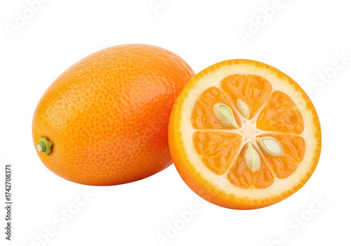 Orange fruit cut half seeds isolated on a transparent background