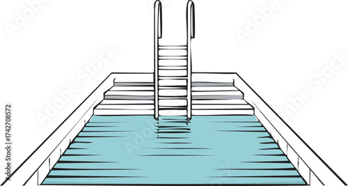 Illustration of a Swimming Pool with Stairs and Clear Blue Water for Relaxation and Recreation