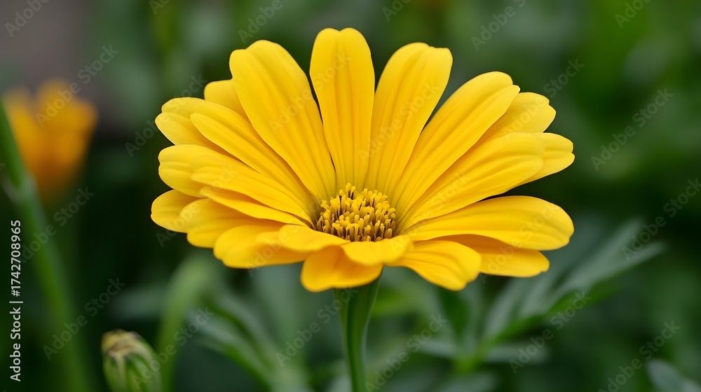 Fototapeta premium Radiant yellow daisy flower close up capturing its vibrant petals and detailed stamen
