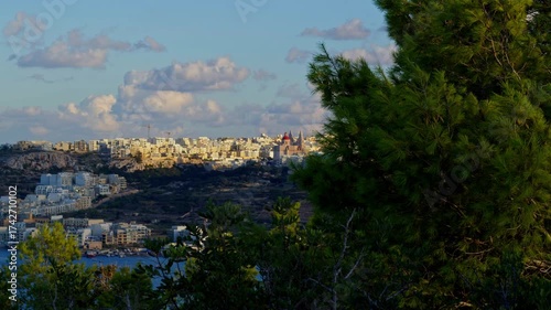 Mellieha town viewed from Red tower. High quality 4k footage