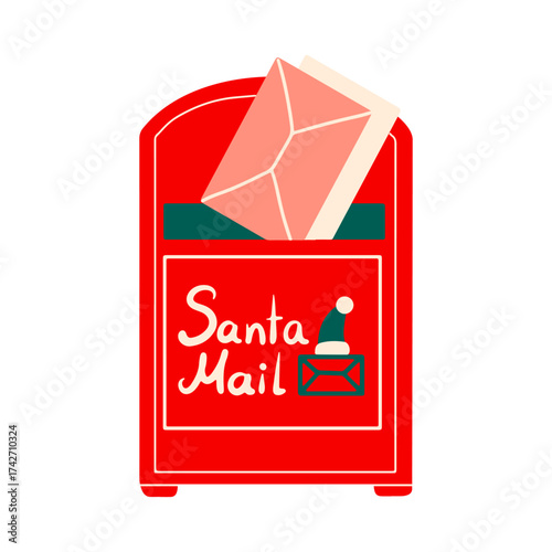 Santa mailbox with envelope. Christmas and Happy New Year isolated vector element. Holiday illustration