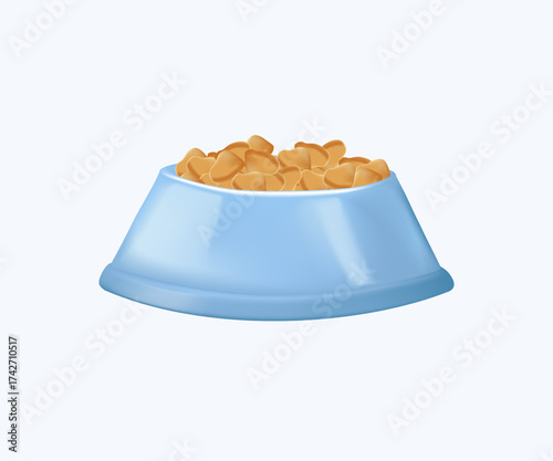 Dog, cat, animal or pet full food bowl 3D render vector illustration. dish symbolizing feeding, care, nutrition