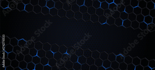 Hexagonal Abstract Technology Background. Hexagons Pattern for Hi-Tech Communication Design. Hi-tech Cyber Hexagon Sci-Fi Game Banner Grid. Vector Illustration