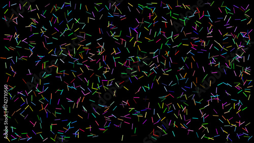 Abstract vector background with colorful sticks. 1000 random scattered colorful rounded sticks on a black background. 