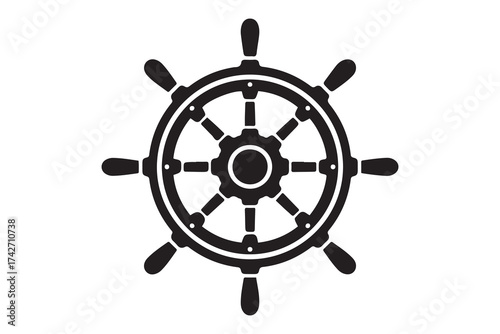 Ship and Boat Helm Steering Wheel and Illustration Logo Symbol. Vector Black silhouettes. with white background