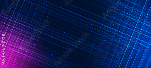 Abstract tech background. Grip in blue and purple for design and with broken, business backdrop of connections and dots. Build concept.