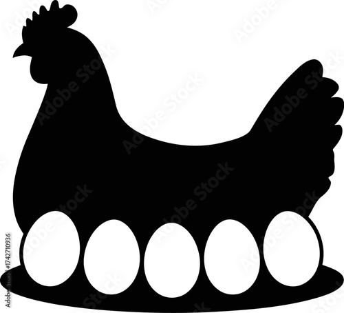 Hen with Clutch of Five Eggs Silhouette