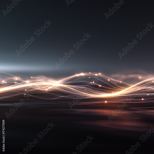 An abstract blur of red and white light streaks trace the motion of fast traffic on the highway at night