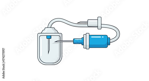 Medical Infusion Set with Needle and Fluid Bag.