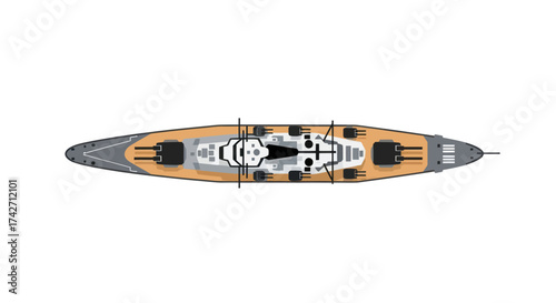 Top-down view of a detailed illustration of a historical battleship.
