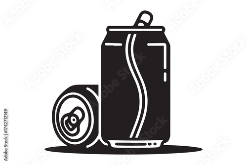 Soda can icon vector in thin line and flat style with editable stroke. Dented soda cans icons set. Vector Black silhouettes. with white background