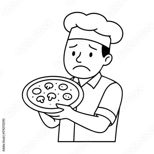 outline icon sad pizza maker with pizza vector on a white background
Vector line icon of joy and sadness emotions on a white background