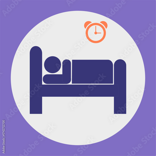 Minimalist Sleeping Person with Analog Clock — Flat Design on Purple Background
