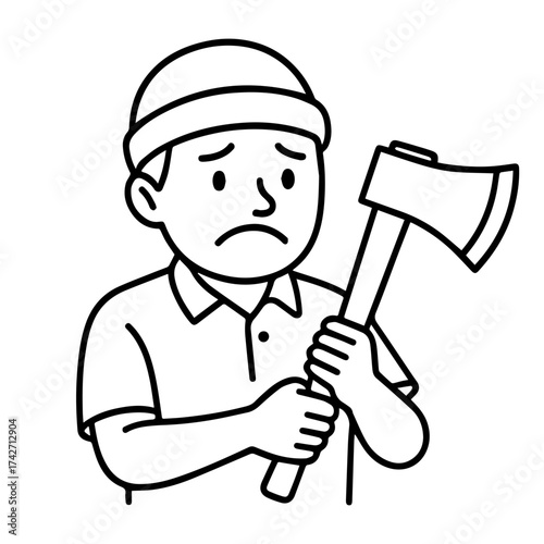 outline icon sad forester with an axe vector on a white background
Vector line icon of joy and sadness emotions on a white background