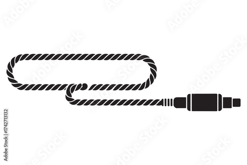 Audio cable with a long twisted round wire. Vector icon. Vector Black silhouettes. with white background
