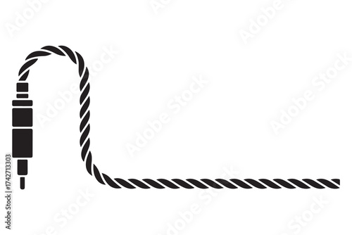 Audio cable with a long twisted round wire. Vector icon. Vector Black silhouettes. with white background