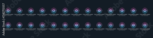 collection of initial letter a to z digital technology network logo design, circle symbol icon concept vector