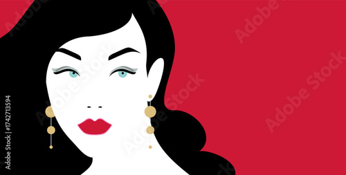 Glamorous black haired girl with red lips