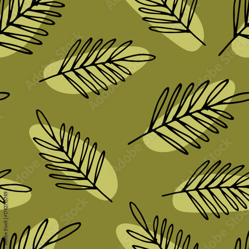 Beautiful seamless pattern with hand drawn tropical leaves on green background Vibrant and elegant design perfect for nature themes summer