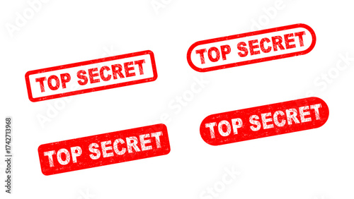Red “TOP SECRET” rubber stamp designs representing classified, confidential, or sensitive information, ideal for official documents, secure files, and business communication.