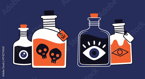 Mysterious potions and elixirs for your magical potions and spells with mystical symbols and spooky designs

