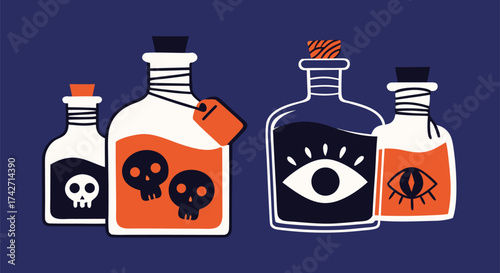 Mysterious potions and elixirs for your magical potions and spells with mystical symbols and spooky designs

