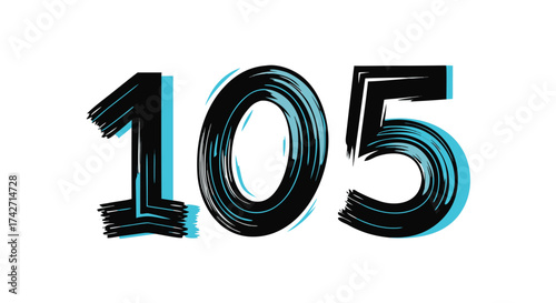 Creative number artwork featuring the digit one hundred and five in brushstroke style

