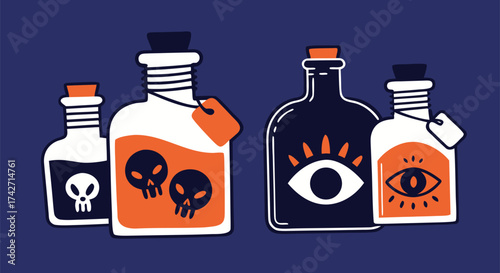 Mysterious potions and elixirs for your magical potions and spells with mystical symbols and spooky designs

