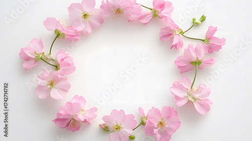 Elegant pink cherry blossom floral wreath arrangement on white background design element