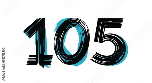 Creative number artwork featuring the digit one hundred and five in brushstroke style

