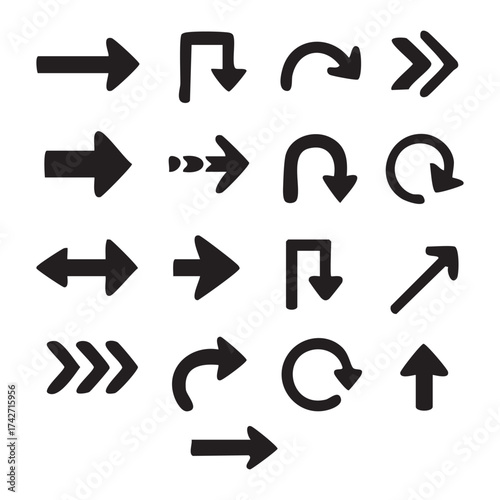 Diverse Arrow Collection Vector Compilation of Directional Graphics Featuring Assorted Styles and Orientations Emphasizing Modern Navigation and User Interface Design Elements