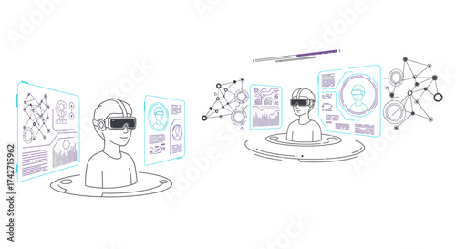 Isometric futuristic exploration with virtual reality technology interface
