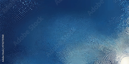 The image features a blue abstract background with a binary code pattern, resembling liquid glass or water bubbles and drops