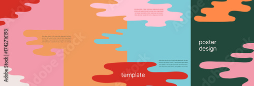Abstract Poster Set Water Liquid Retro Style. Shapes Nature Background Pattern Modern Art Design Template Set for Ads, Covers, Social Media Graphics, Shop, Discount, Sale and Flyer Decoration	