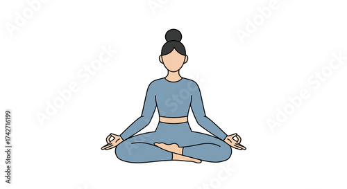 Minimalist yoga pose in calm blue tones on clean white background
