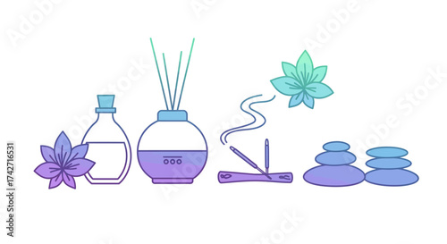 Relaxing aromatherapy spa elements with gradient colors