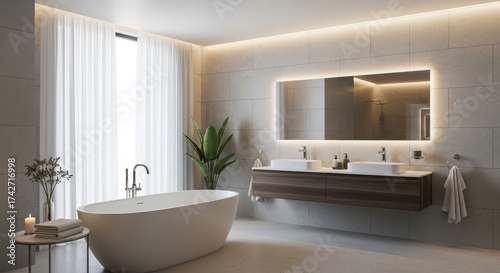 Modern luxury bathroom design with freestanding tub elegant vanity and ambient led lighting creating a spa-like retreat