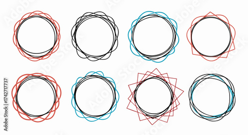 Hand-drawn colorful circle frames perfect for adding text, logos, or creating unique designs

