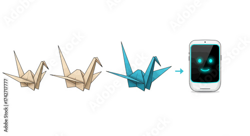 Origami transformation: crafting paper birds into smiling robots